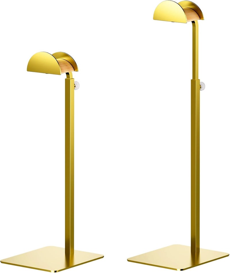 TIPSYTREE 2 Pack Purse Display Stand, Adjustable Height 14.27"–24" Handbag Stand Stainless Steel with Wood Hook for Closet, Vanity & Retail Display – Gold - Image 2
